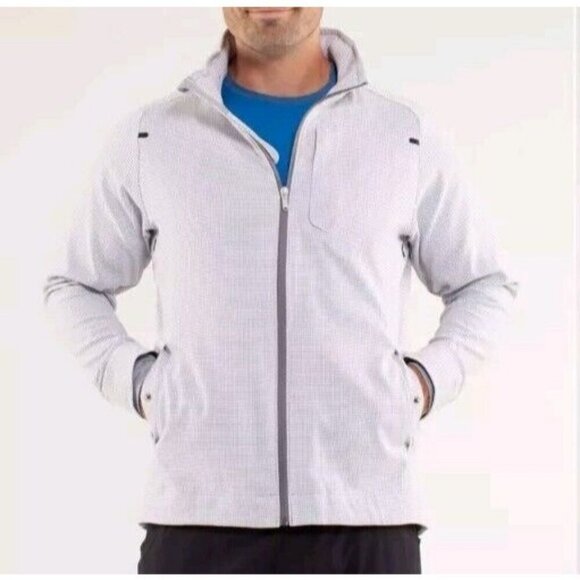 Lululemon Men Sprint Jacket II Long Sleeve Houndstooth White Gray Size M - Picture 1 of 12